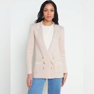 L'Agence • Eileen Knit Boyfriend Blazer in Ash Rose Ivory Gold Stripe